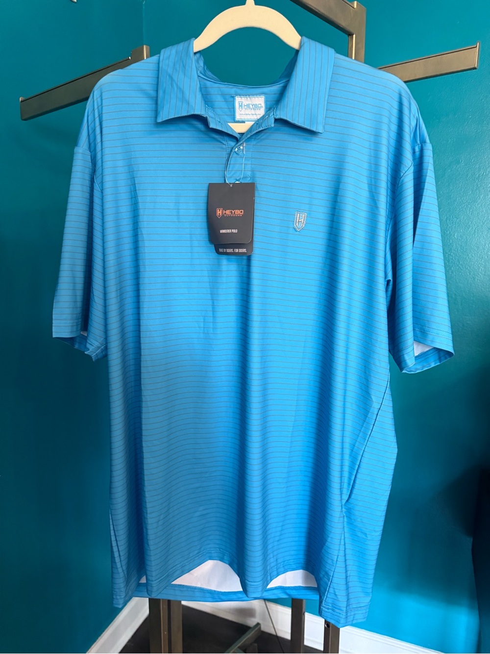 Men’s Golf Heybo NWT Aqua Striped Short-Sleeve Polo